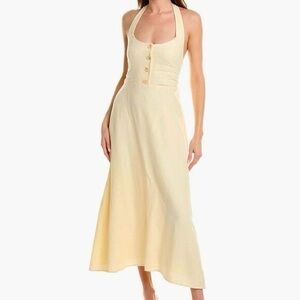 WeWoreWhat Halter Button-Front Linen Midi Dress - White